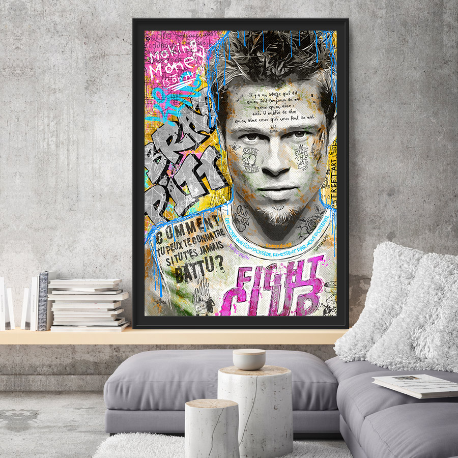 tableau deco pop art brad pitt fight club film artiste romaric