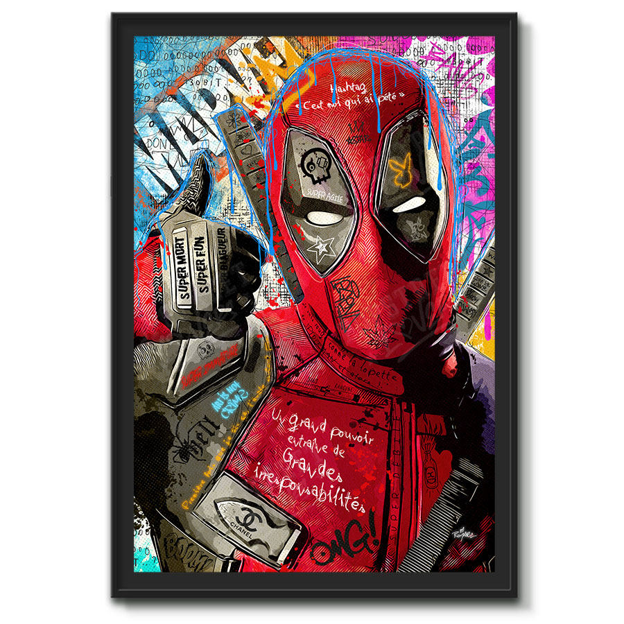 Tableau deco Pop art Deadpool super heros marvel comics artiste romaric