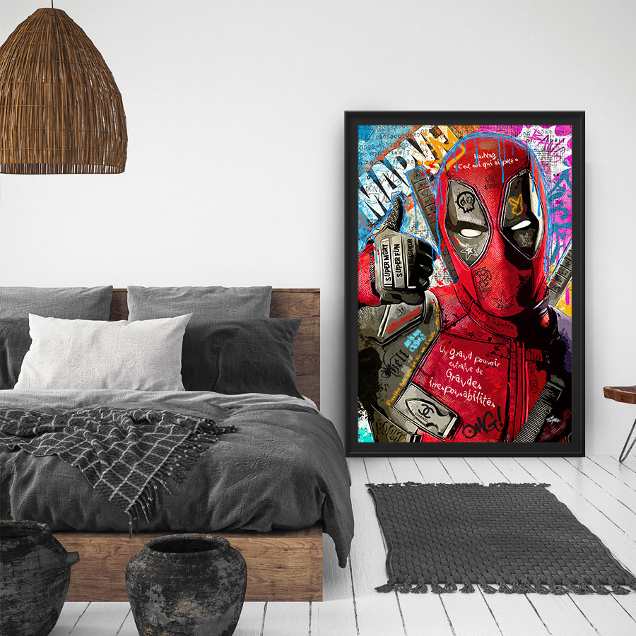 Tableau deco Pop art Deadpool super heros marvel comics artiste romaric